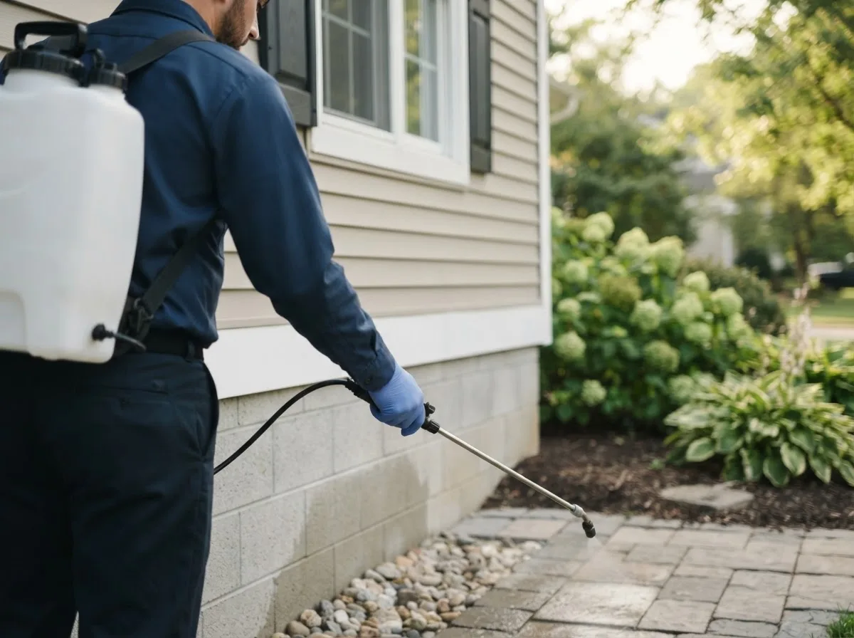Pest control technician inspecting a home in De Lancey, PA